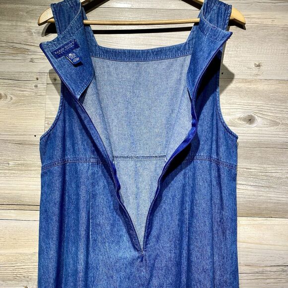 Karen Scott Vintage Chambray Sleeveless Maxi Dress Size L, Side Buttons Cottage - Picture 5 of 11
